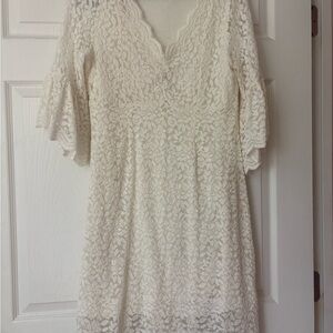 Shyanne Cream Lace Midi Dress with V-Neck